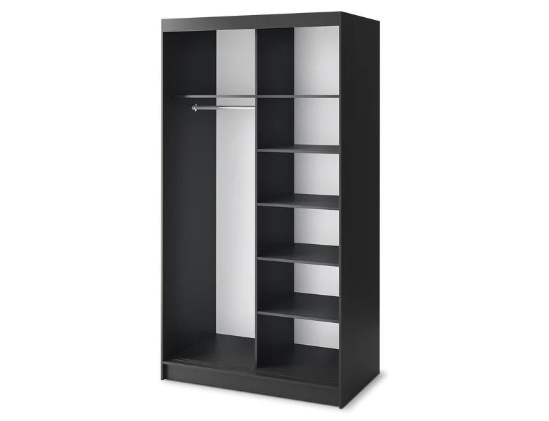 Armoire Dressing Coulissante 120 & 180 cm – Noir & Chêne Caramel – Miroir en option – CARVANO