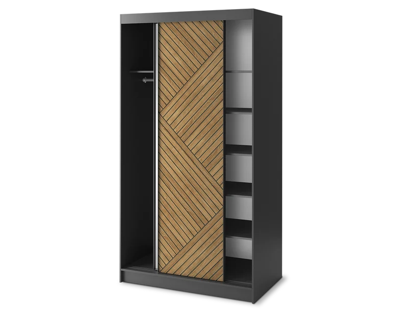 Armoire Dressing Coulissante 120 & 180 cm – Noir & Chêne Caramel – Miroir en option – CARVANO
