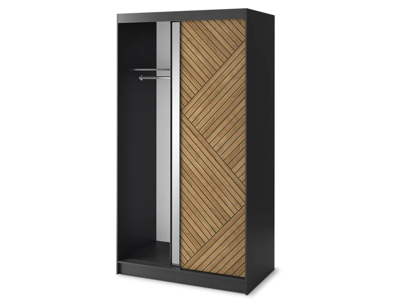 Armoire Dressing Coulissante 120 & 180 cm – Noir & Chêne Caramel – Miroir en option – CARVANO