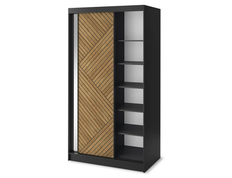 Armoire Dressing Coulissante 120 & 180 cm – Noir & Chêne Caramel – Miroir en option – CARVANO
