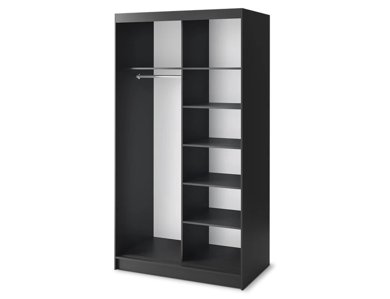 Armoire Dressing Coulissante 120 & 180 cm – Noir & Chêne Caramel – Miroir en option – CARVANO