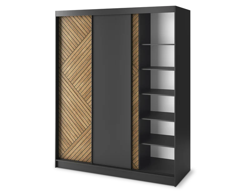 Armoire Dressing Coulissante 120 & 180 cm – Noir & Chêne Caramel – Miroir en option – CARVANO