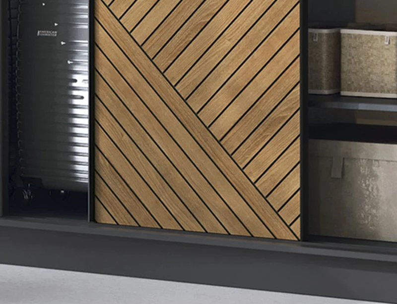Armoire Dressing Coulissante 120 & 180 cm – Noir & Chêne Caramel – Miroir en option – CARVANO