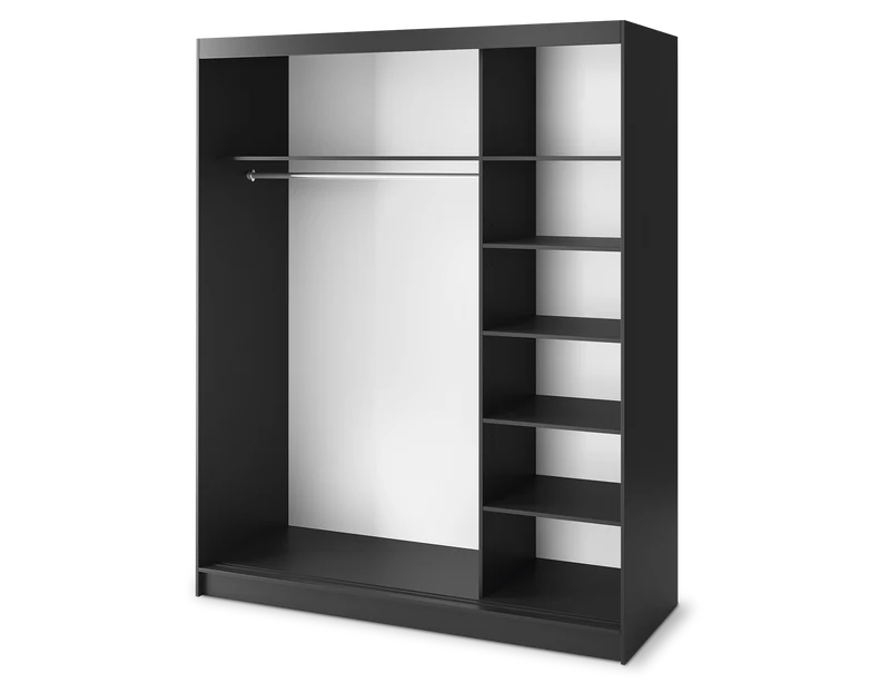 Armoire Dressing Coulissante 120 & 180 cm – Noir & Chêne Caramel – Miroir en option – CARVANO