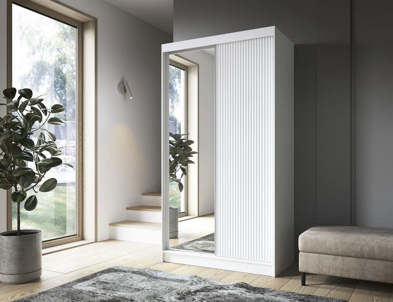 Armoire Dressing Coulissante 120 & 180 cm – Noir ou Blanc – Miroir Optionnel - RAVENTO
