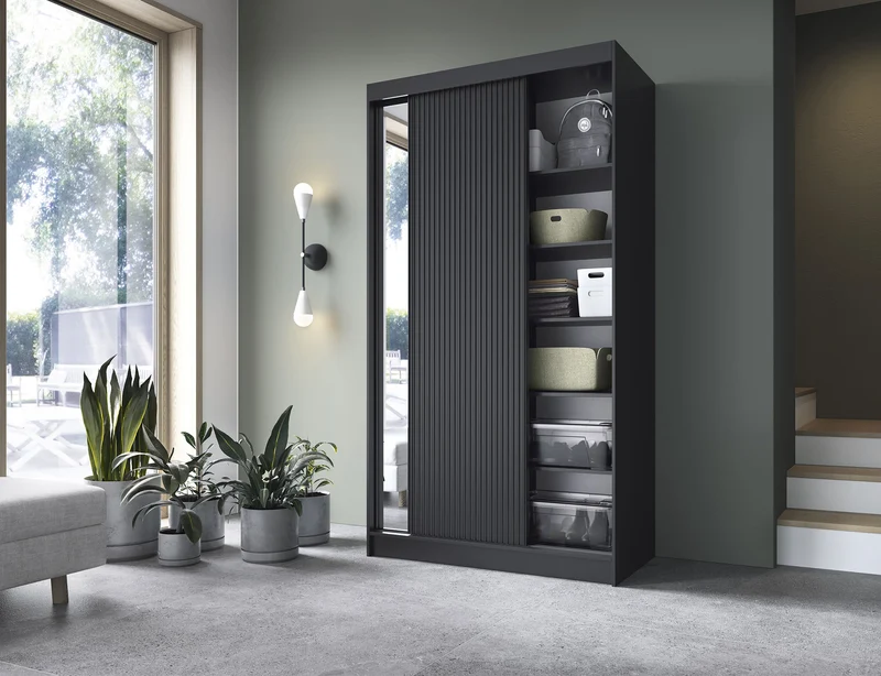 Armoire Dressing Coulissante 120 & 180 cm – Noir ou Blanc – Miroir Optionnel - RAVENTO