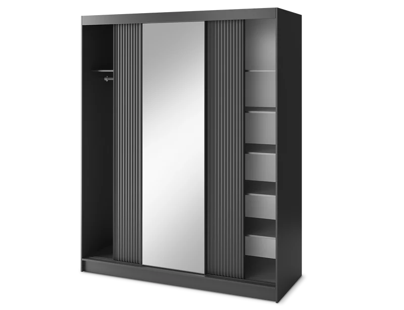 Armoire Dressing Coulissante 120 & 180 cm – Noir ou Blanc – Miroir Optionnel - RAVENTO