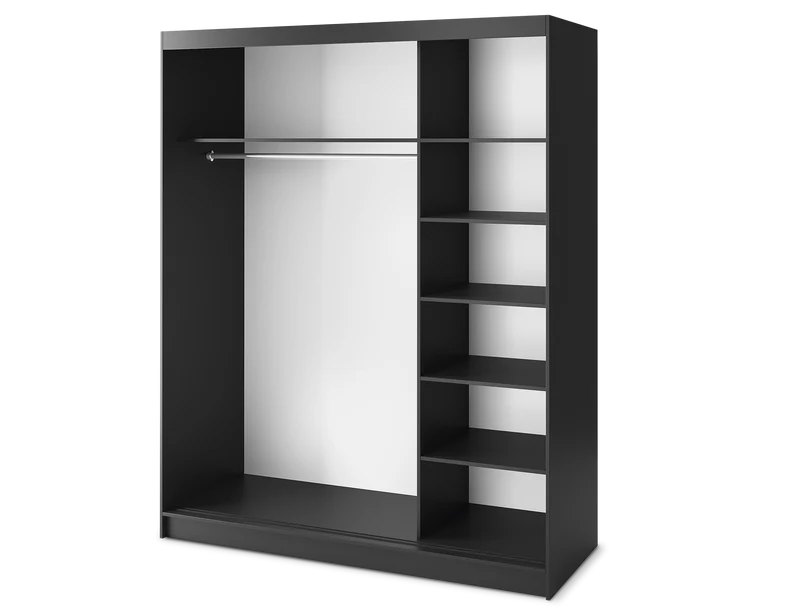 Armoire Dressing Coulissante 120 & 180 cm – Noir ou Blanc – Miroir Optionnel - RAVENTO