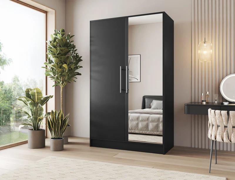 Armoire Dressing 2 Portes 120 cm – Design Moderne + Grand Rangement – Miroir Optionnel - NORVIA
