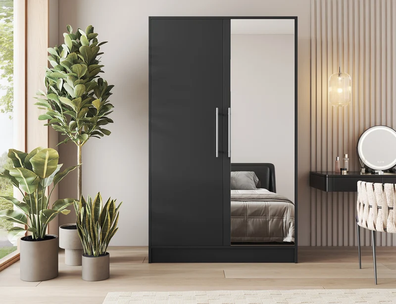 Armoire Dressing 2 Portes 120 cm – Design Moderne + Grand Rangement – Miroir Optionnel - NORVIA