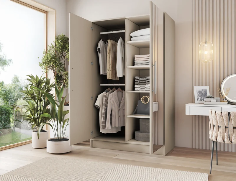 Armoire Dressing 2 Portes 120 cm – Design Moderne + Grand Rangement – Miroir Optionnel - NORVIA