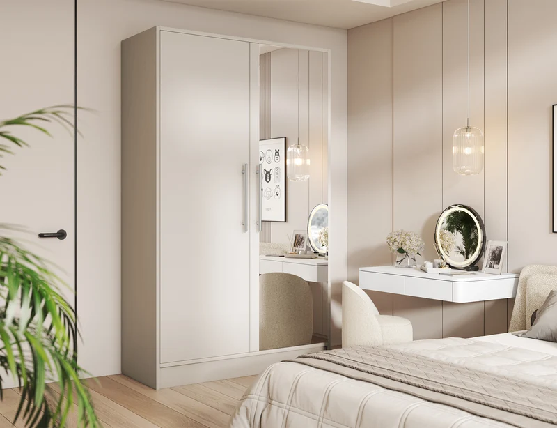 Armoire Dressing 2 Portes 120 cm – Design Moderne + Grand Rangement – Miroir Optionnel - NORVIA