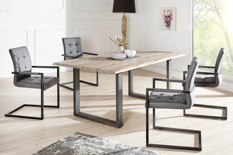 Lot de 2x chaises cantilever design OXFORD gris vintage avec accoudoirs et structure en fer