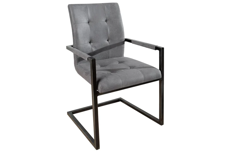 Lot de 2x chaises cantilever design OXFORD gris vintage avec accoudoirs et structure en fer