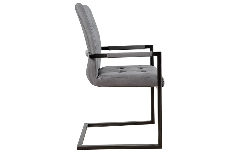 Lot de 2x chaises cantilever design OXFORD gris vintage avec accoudoirs et structure en fer