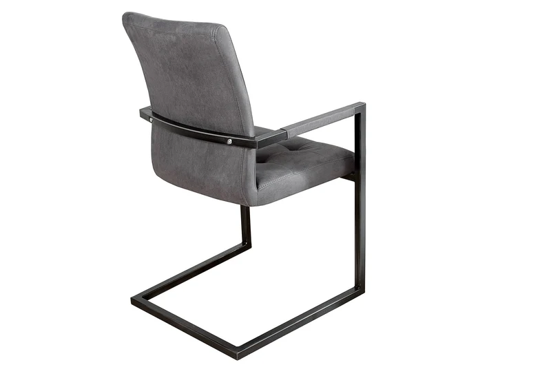 Lot de 2x chaises cantilever design OXFORD gris vintage avec accoudoirs et structure en fer