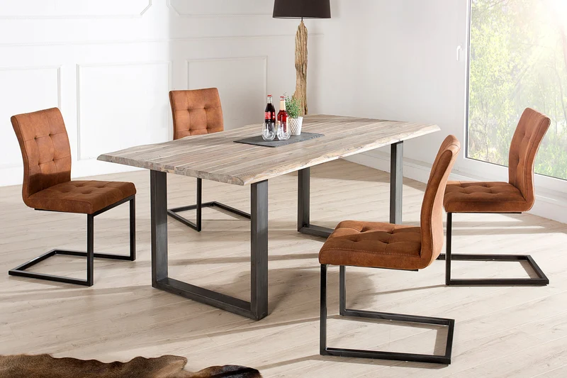 Lot de 2x chaises cantilever design OXFORD vintage marron cadre fer