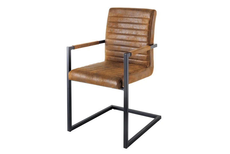 Lot de 2x chaises cantilever industrielle LOFT vintage en microfibre marron avec accoudoirs en acier inoxydable
