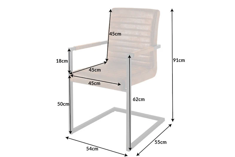 Lot de 2x chaises cantilever industrielle LOFT vintage en microfibre marron avec accoudoirs en acier inoxydable