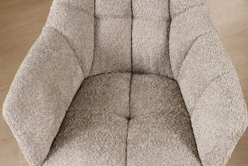 Lot de 2x chaises pivotante PAPILLON en bouclé beige avec accoudoirs, structure en métal noir
