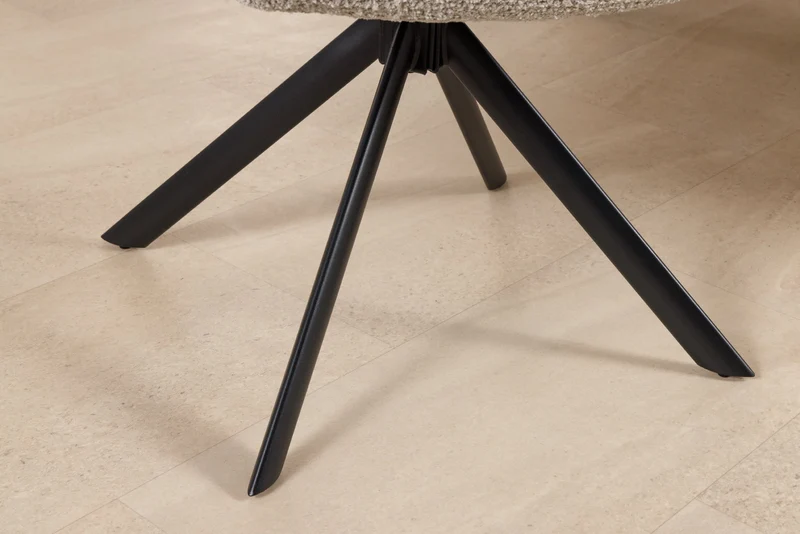 Lot de 2x chaises pivotante PAPILLON en bouclé beige avec accoudoirs, structure en métal noir