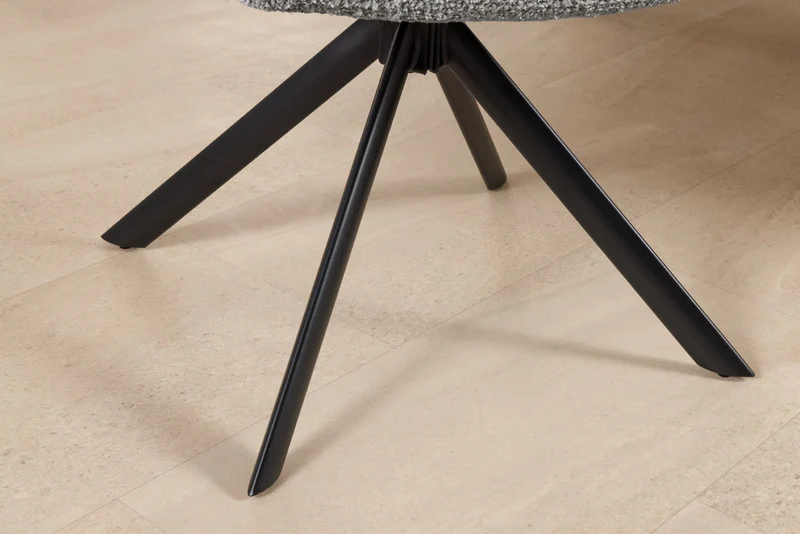 Lot de 2x chaises pivotante PAPILLON en bouclé gris avec accoudoirs, structure en métal noir