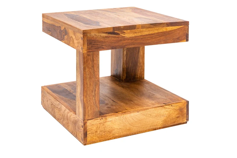 Table basse en bois précieux massif GIANT 45cm finition pierre de Sheesham marron avec étagère