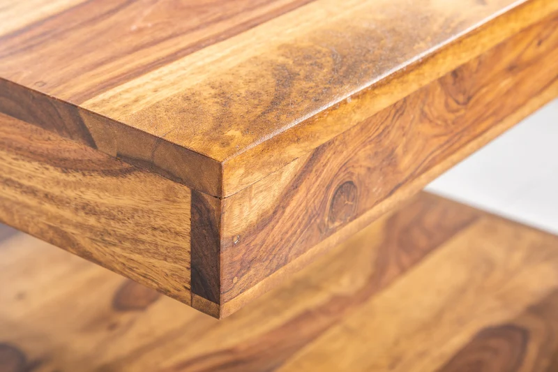 Table basse en bois précieux massif GIANT 45cm finition pierre de Sheesham marron avec étagère