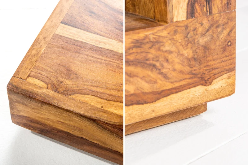 Table basse en bois précieux massif GIANT 45cm finition pierre de Sheesham marron avec étagère