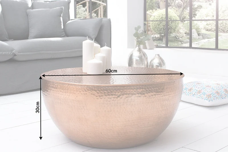 Table basse ronde ORIENT II 60cm cuivre métal aluminium martelé design fait main