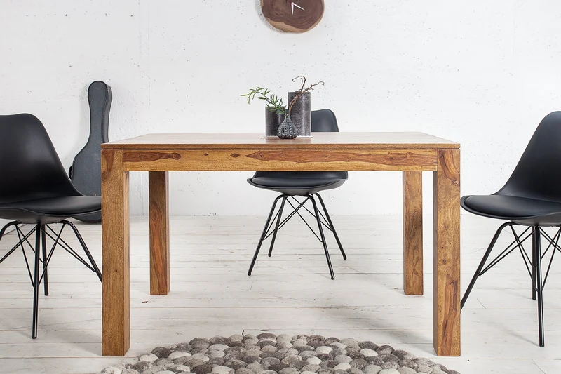 Table à manger en bois massif PURE 120-200cm finition pierre de Sheesham marron avec rallonges