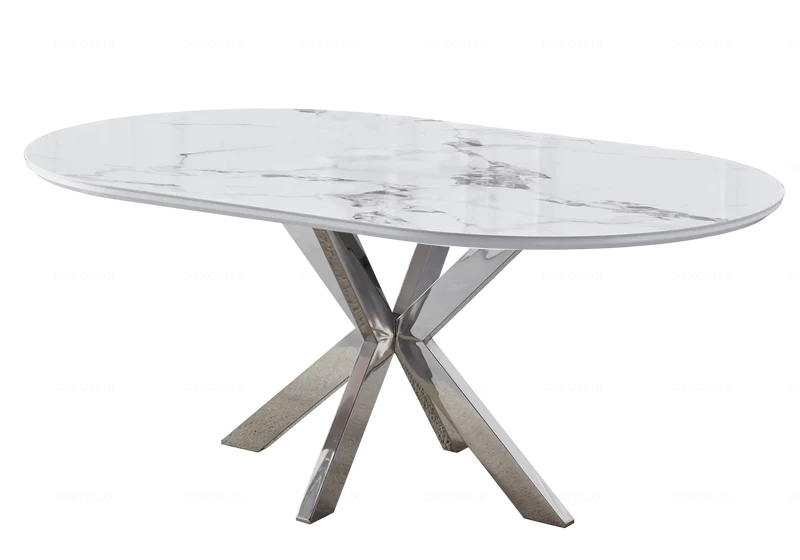 Table à manger ovale céramique marbre argent - Otho