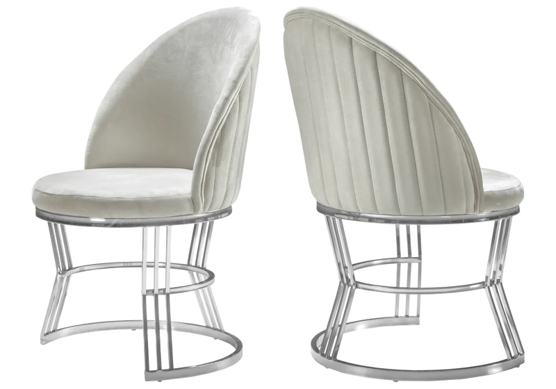 Fauteuils de table en velours beige plissé argenté - Caris x2