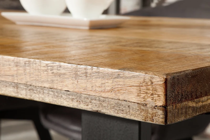 Table à manger solide IRON CRAFT 160cm bois de manguier naturel piètement luge en fer design industriel