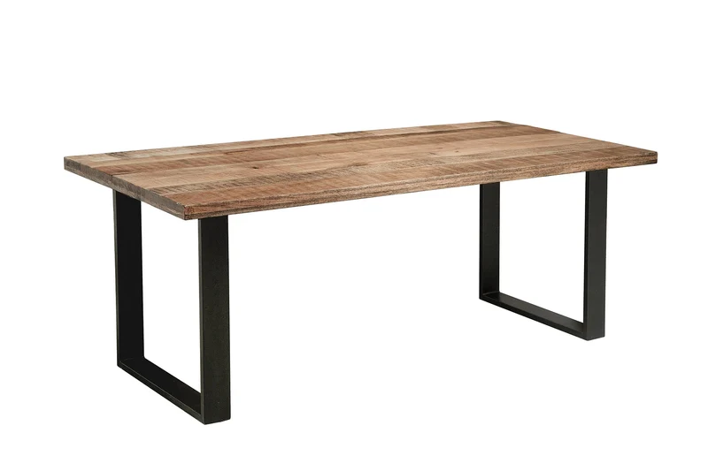 Table à manger solide IRON CRAFT 200 cm en bois de manguier naturel, structure luge en fer, design industriel