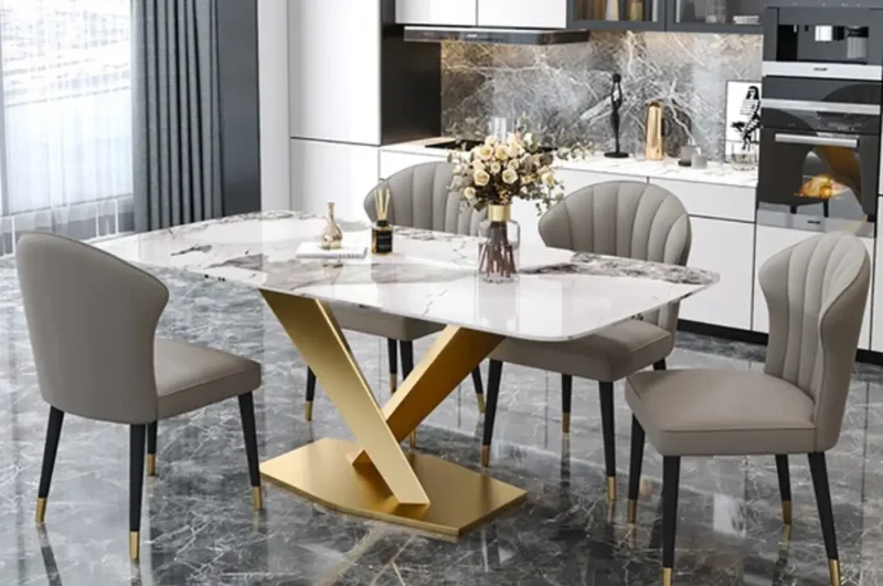 Table de salle à manger pied or - LOUMIA