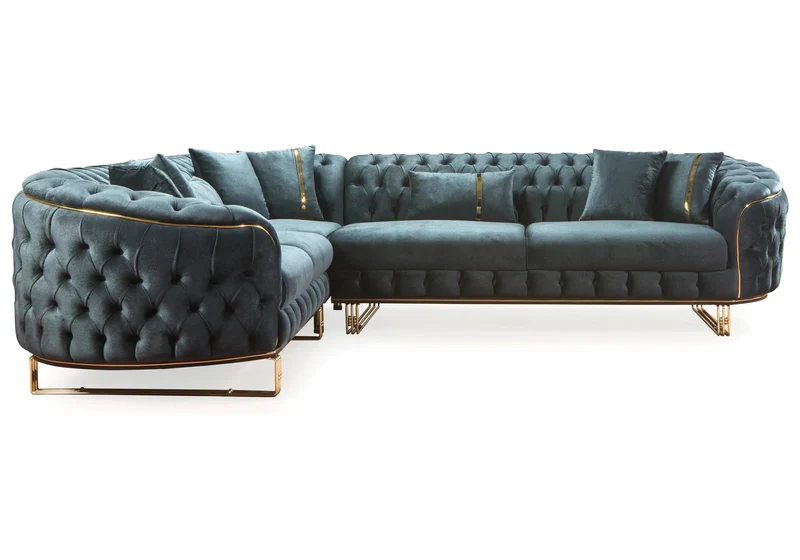Canapé Turc Angle Capitonné Velours Anthracite Doré Chesterfield – PARIS