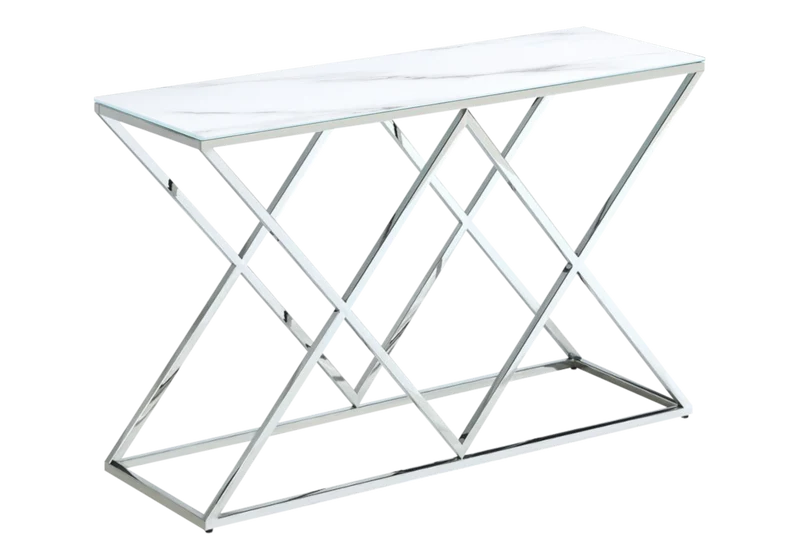 Console d'entrée effet marbre blanc et pied argent - Erly