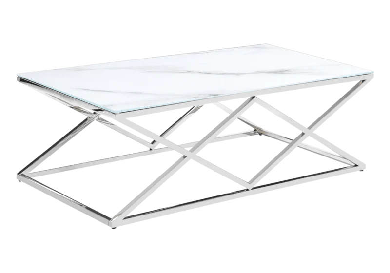 Table basse effet marbre blanc et pied argent - Erly