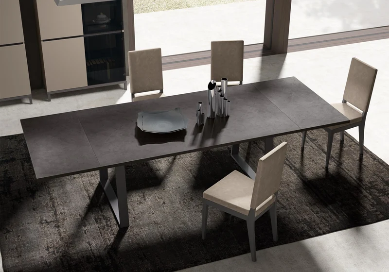 Table à manger extensible effet marbre et bois - Kali