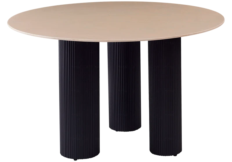 Table à manger pied noir céramique beige brillant - Elio