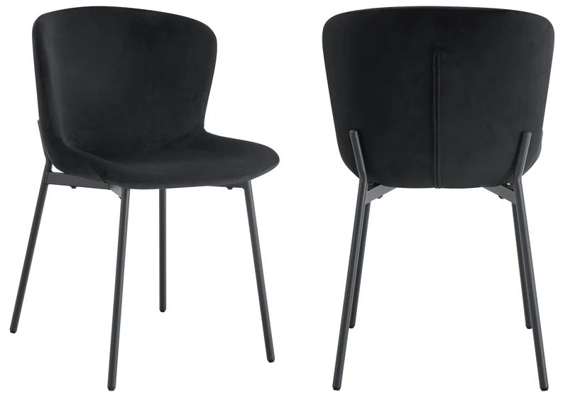 Chaise salle manger velours noir pieds noir - Vesta x4