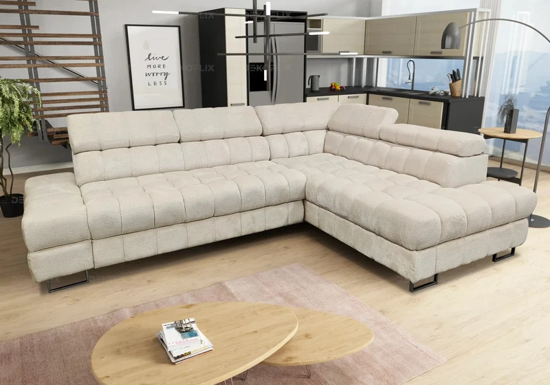Canapé angle moderne doudou boucle blanc - Tybo