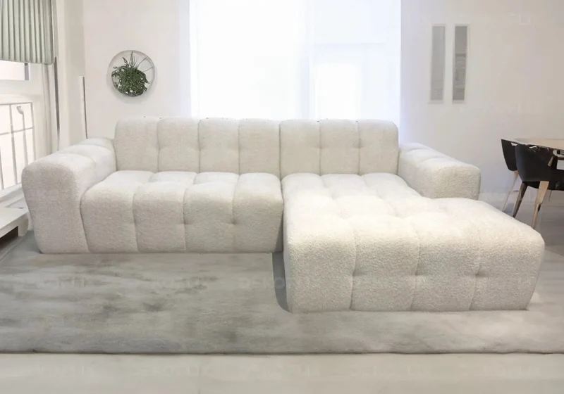 Canapé angle moderne doudou boucle blanc - Sary