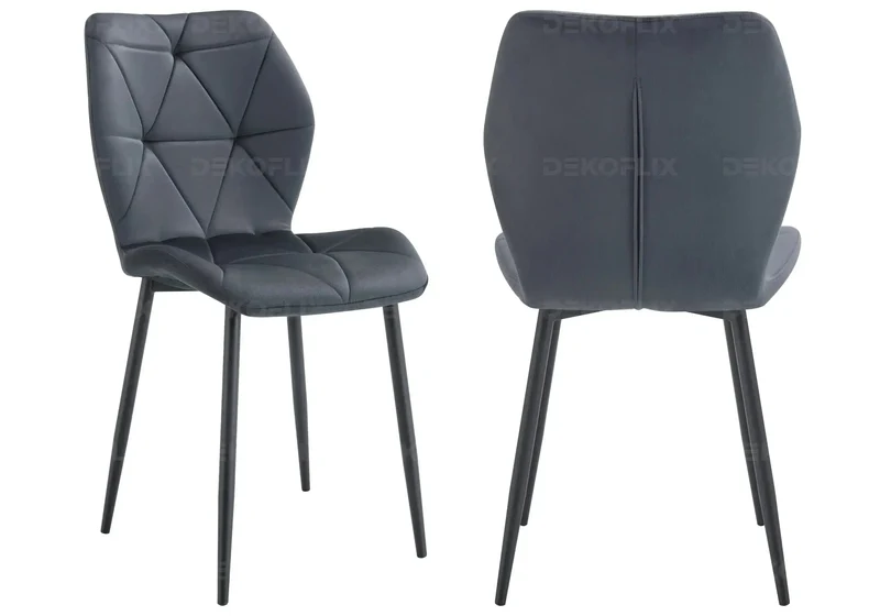Chaise coquillage en velours anthracite et pieds noirs - Nava x4