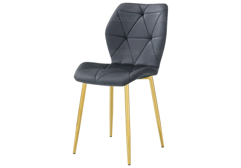 Chaise coquillage en velours anthracite et pieds dorés - Nava x4