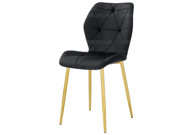 Chaise coquillage en velours noir et pieds dorés - Nava x4