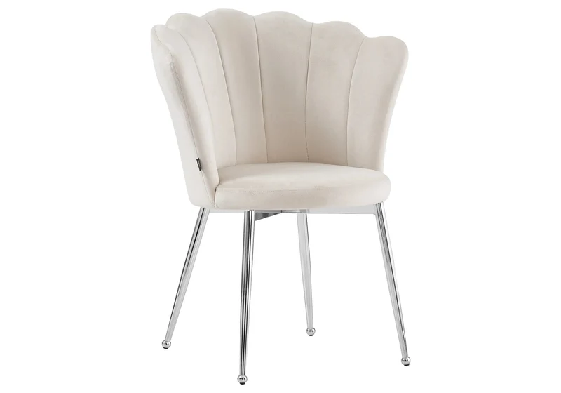 Chaise de table coquillage velours écru pieds argent - Nymea x2