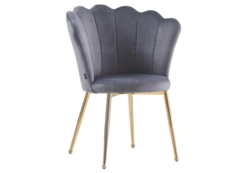 Chaise de table coquillage velours argent pieds or - Nymea x2