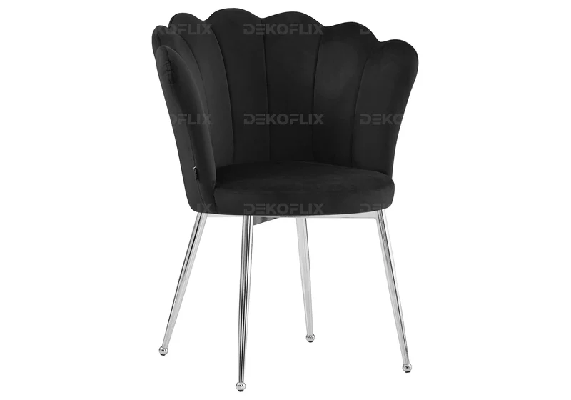 Chaise de table coquillage velours noir pieds argent - Nymea x2